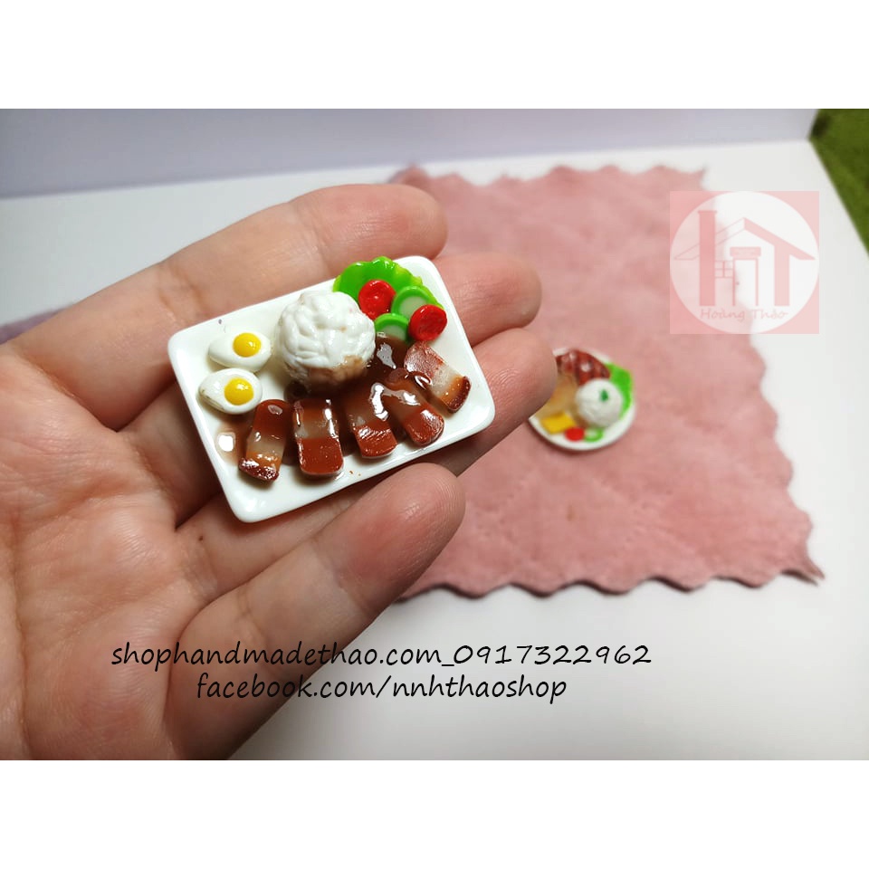 Mô hình đồ ăn trang trí roombox, dollhouse_Cơm đĩa