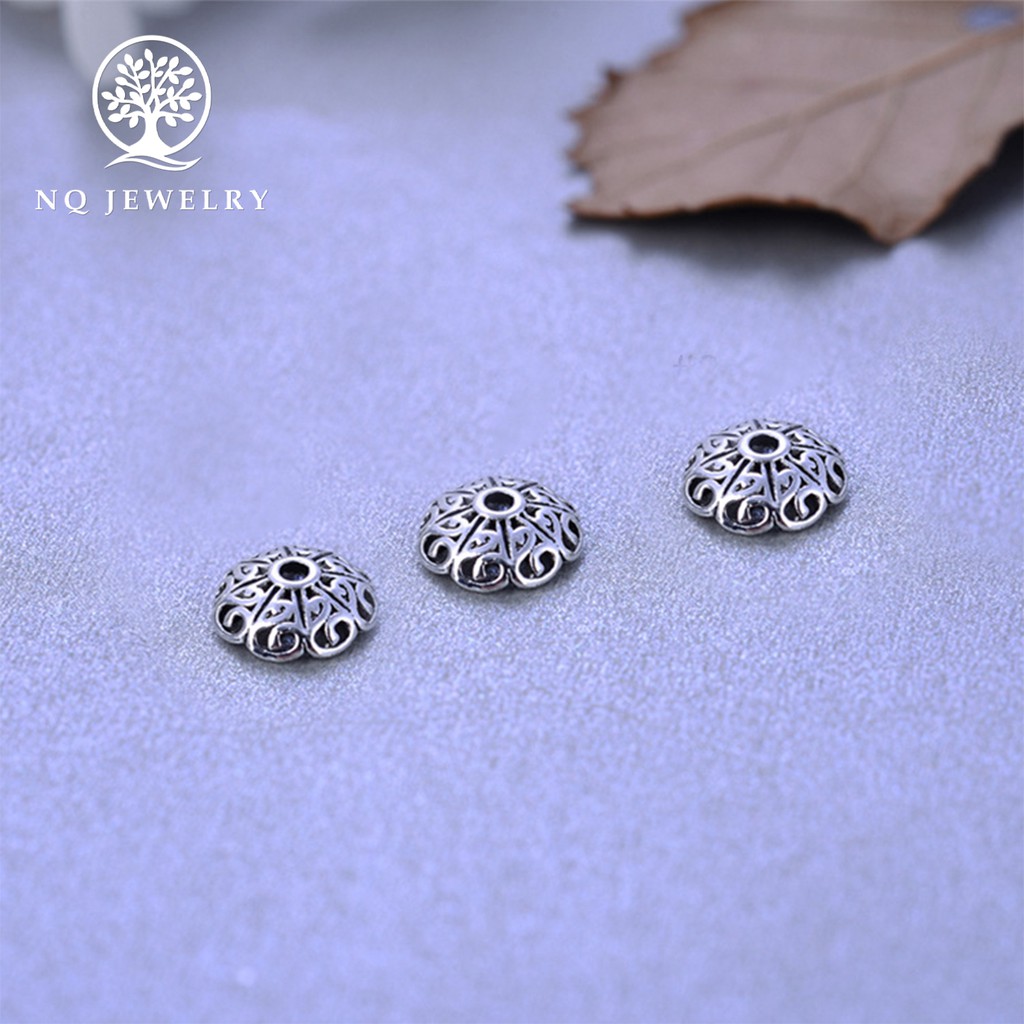 Charm bạc chup hạt hoa văn - NQ Jewelry
