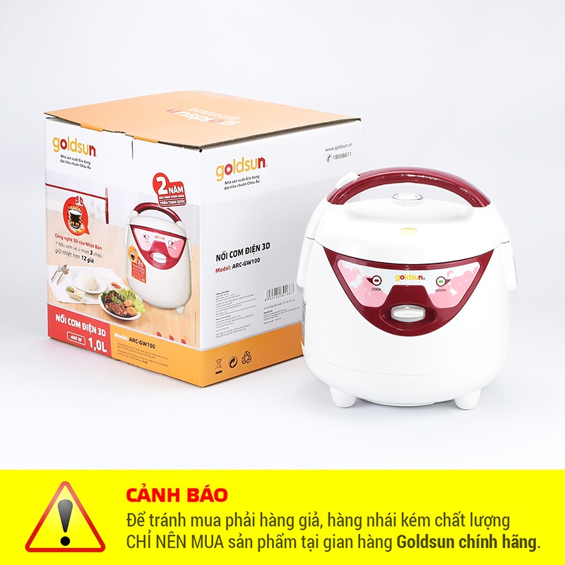Nồi cơm điện 3D Goldsun dung tích 1.0L ARC-GW100 - Bảo hành 12 tháng