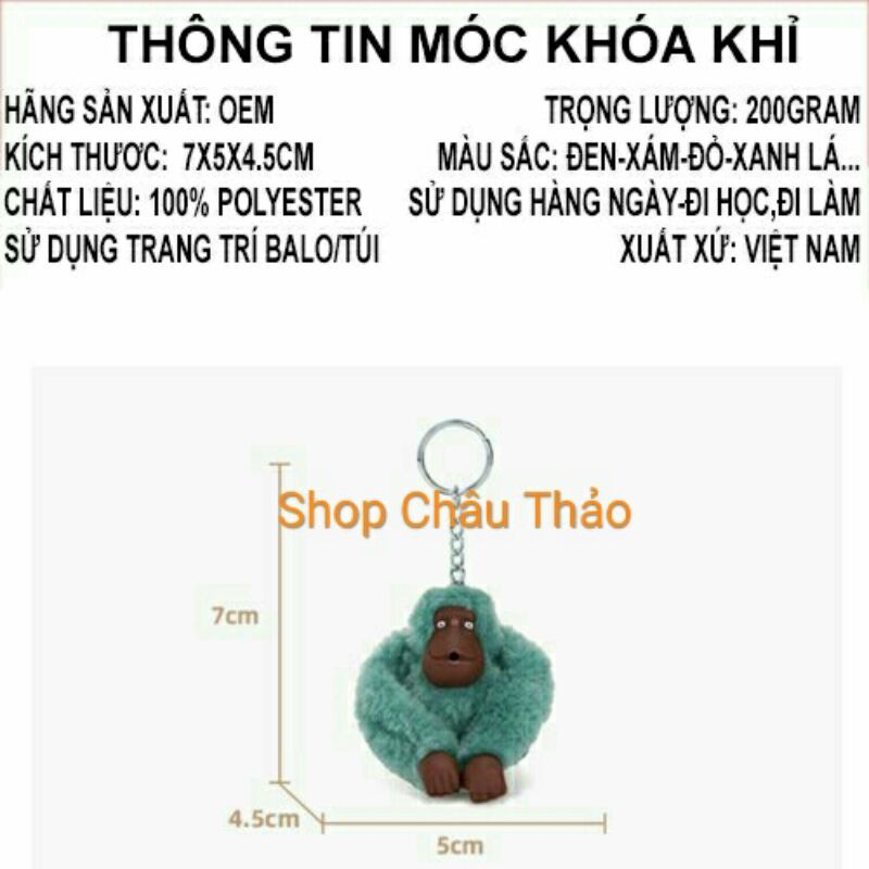 Móc khóa khỉ Kipling dùng trang trí balo túi xách