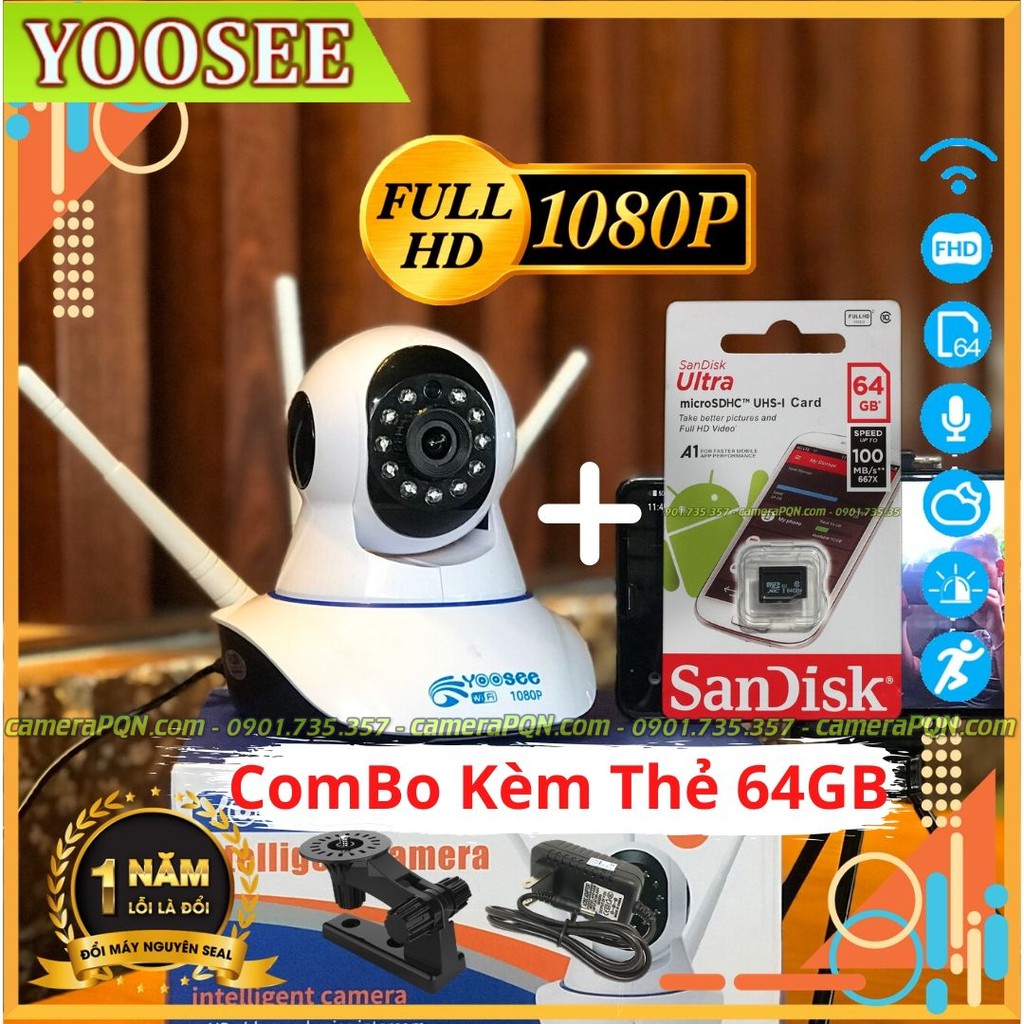 Camera Yoosee 3 Râu 2.0 Full HD 1080P Cực Nét - Kèm Thẻ Nhớ 64GB