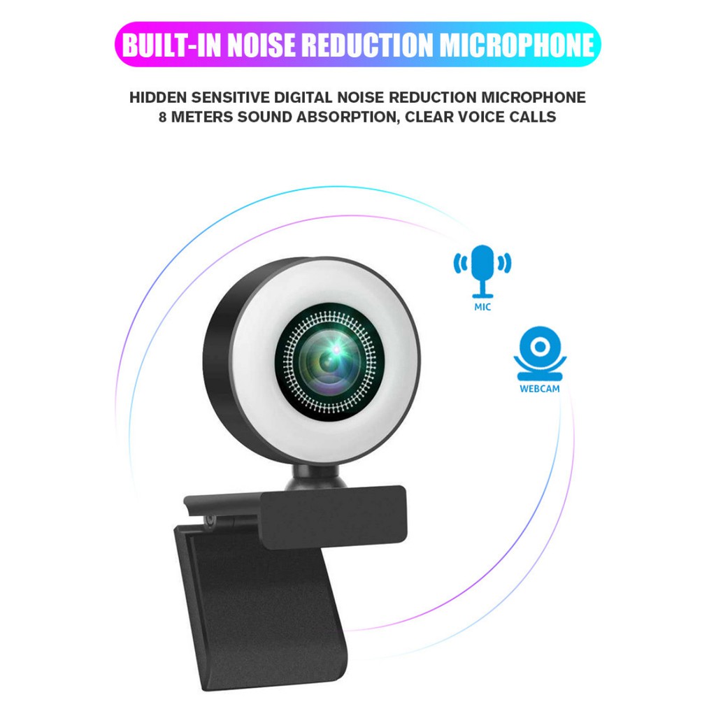 Webcam Full HD 1080p 2K Tích Hợp Đèn Led Trợ Sáng Livestream Có Mic HTZ002