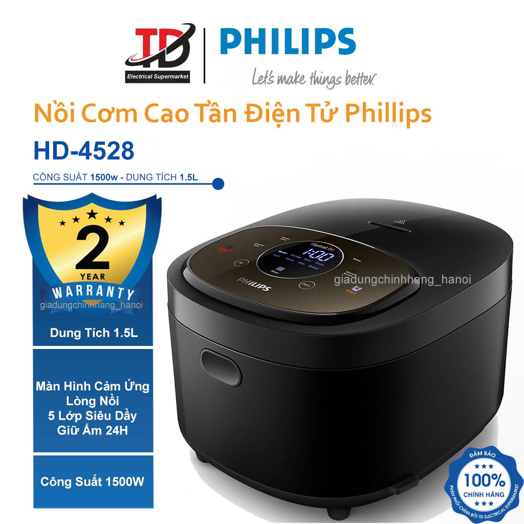 Nồi Cơm Cao Tần Điện Tử Philips HD-4528, Lòng Nồi 5 Lớp Vân Đá , 1.5Lit-1500W , Bảo Hành Chính Hãng 2 Năm