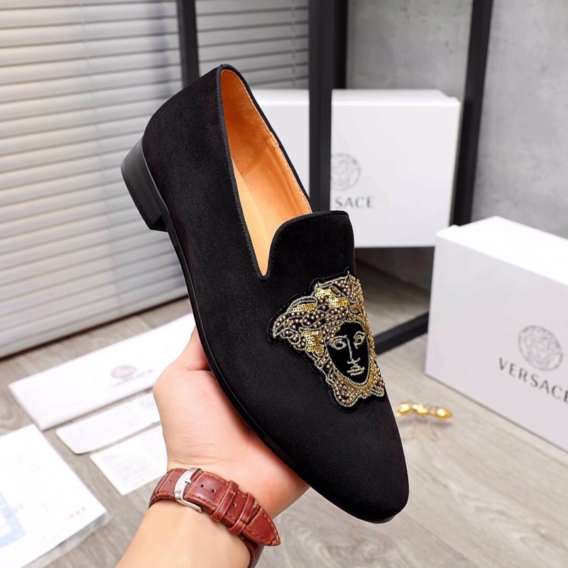 giày vải da nam đế cao thêu hoạ tiết da bò nhập khẩu cao cấp versace