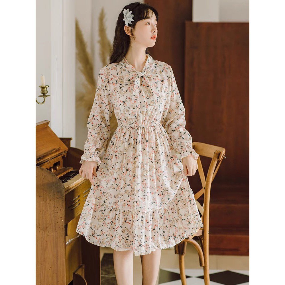 Váy hoa nhí cổ buộc nơ xinh xắn, Đầm hoa nhí vintage cổ nơ 2021 - Dorita Boutique | BigBuy360 - bigbuy360.vn