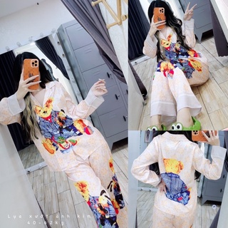 Đồ bộ ngủ pyjama hàng lụa xước ánh kim cao cấp