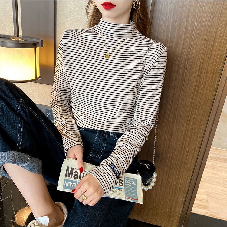 Áo thun nữ tay dài họa tiết sọc thời trang thu đông