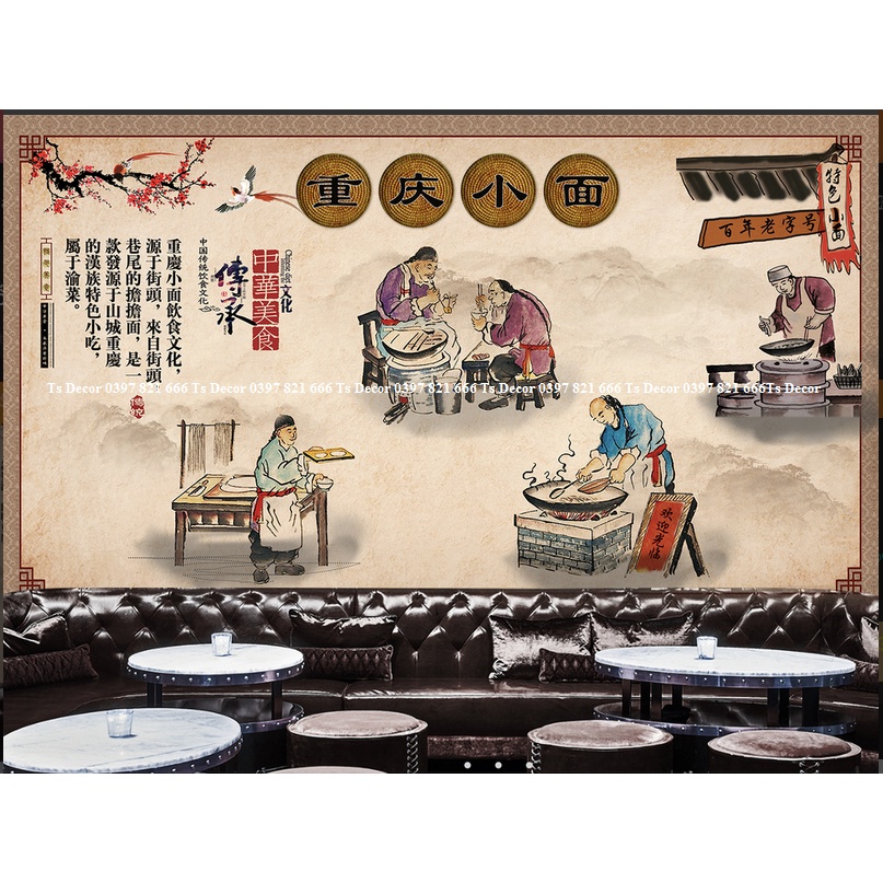 Tranh dán tường nhà hàng lẩu nướng 3D mẫu hot miễn Phí chèn tên riêng Quán, chèn chữ và logo theo yêu cầu.