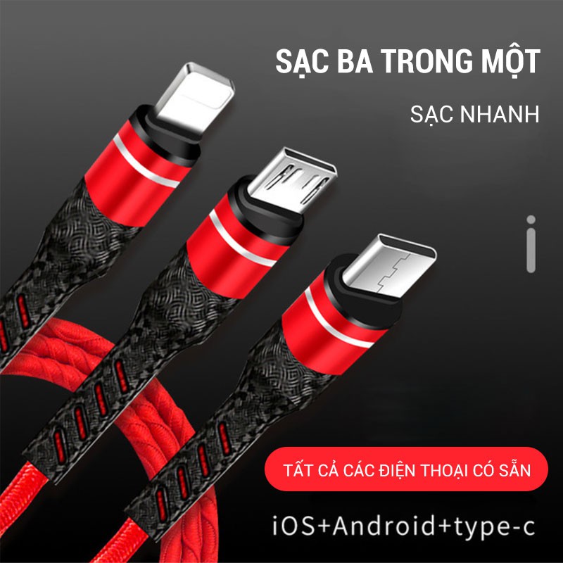 [siêu rẻ] Cáp sạc dữ liệu sạc nhanh 3A, cáp sạc nhanh 3 trong 1 thích hợp cho iphone và Huawei C2