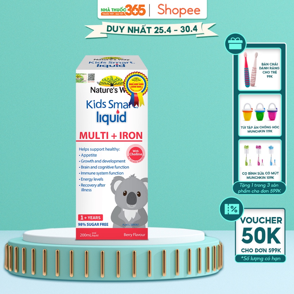 Siro Uống Nature's Way Kids Smart Liquid Multi + Iron Hỗ Trợ Nâng Cao Sức Đề Kháng Cho Trẻ 200ml