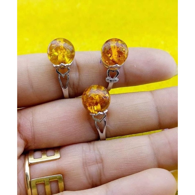 Nhẩn 925 hổ phách hoa