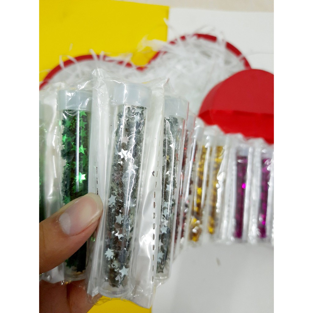 [Sỉ] Set 12 lọ kim tuyến nhũ 12 màu, ngôi sao 6 màu 12 lọ  dùng làm slime, nail, rắc cánh hóa, handmade