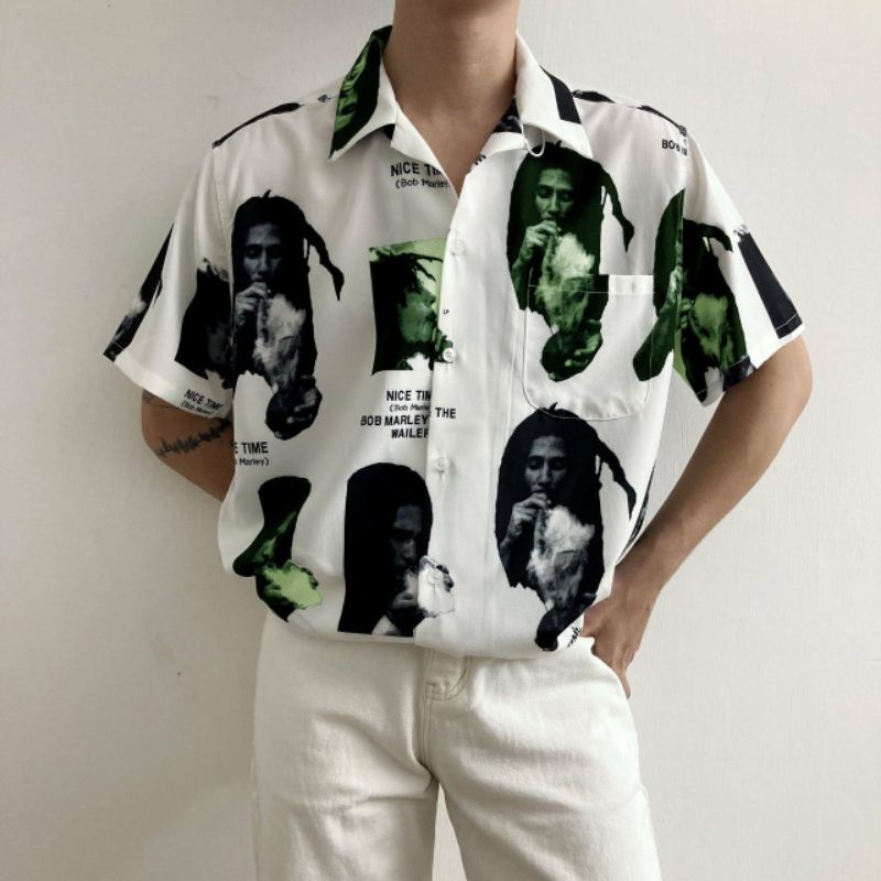 Áo Sơ Mi Tay Ngắn Unisex Cổ Bẻ Phong Cách Hàn Quốc Freesize