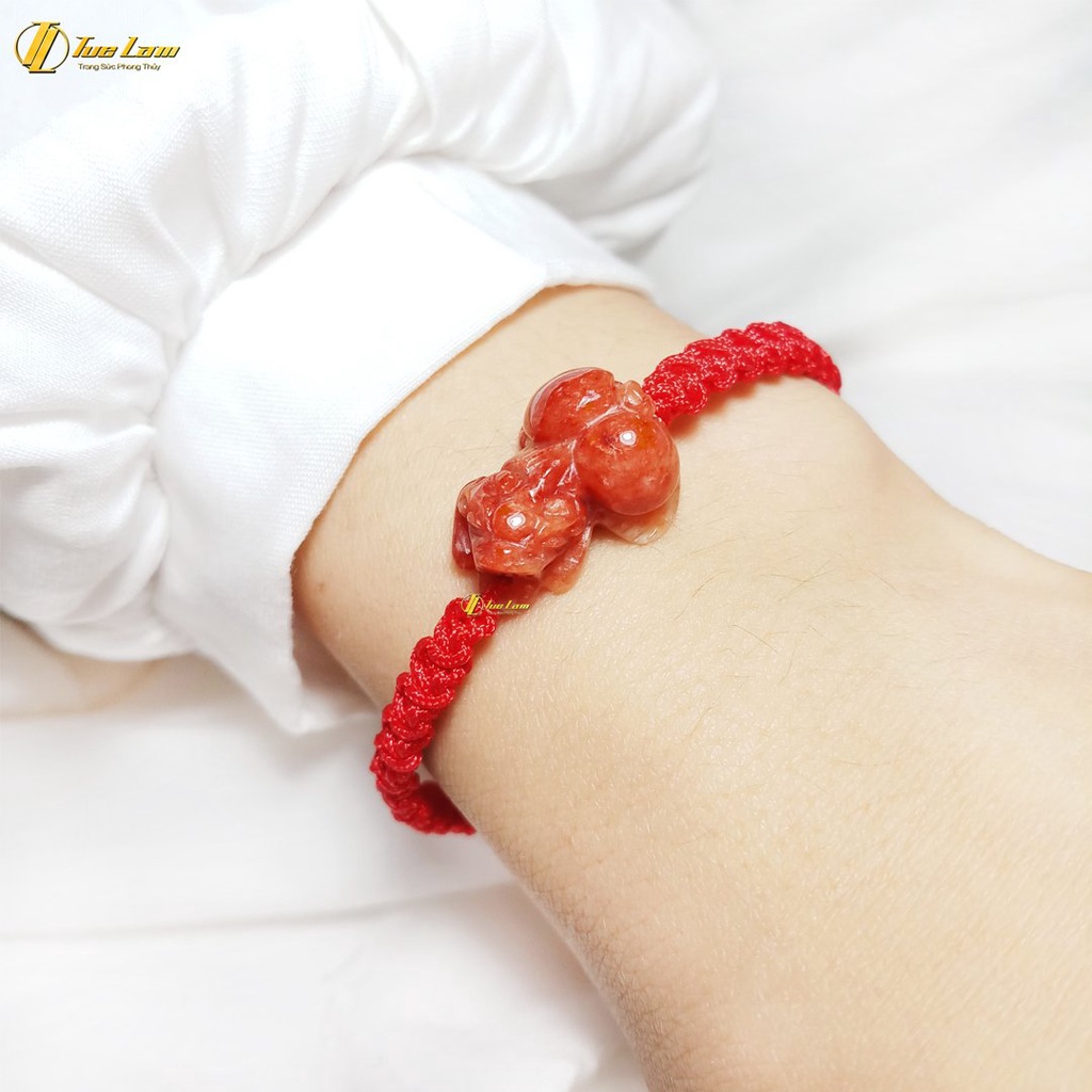 Vòng tay chỉ may mắn bện tỳ hưu tài lộc ngoc huyết jade màu đỏ cam hợp mệnh hỏa thổ - Tuệ Lâm
