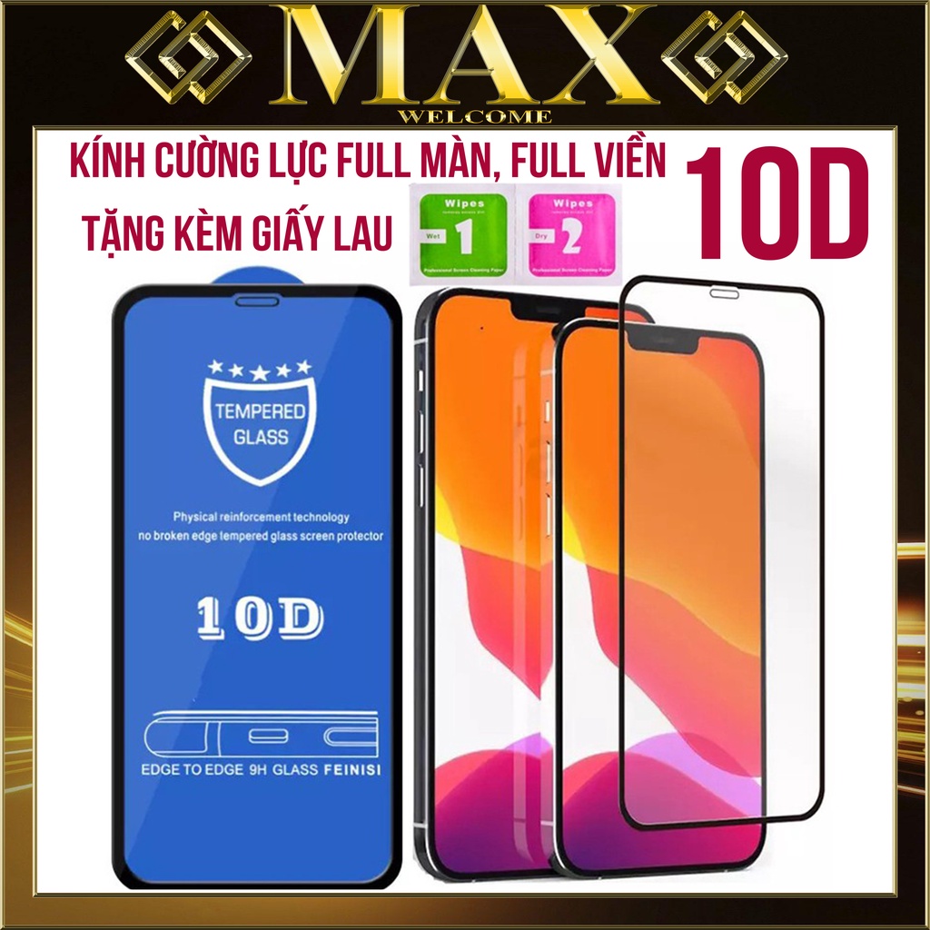 Kính Cường Lực Iphone Full màn 10D ,tặng giấy lau6/6plus/6s/6splus/7/7plus/8/8plus/x/xr/xs/11/12/13/pro/max/plus/promax