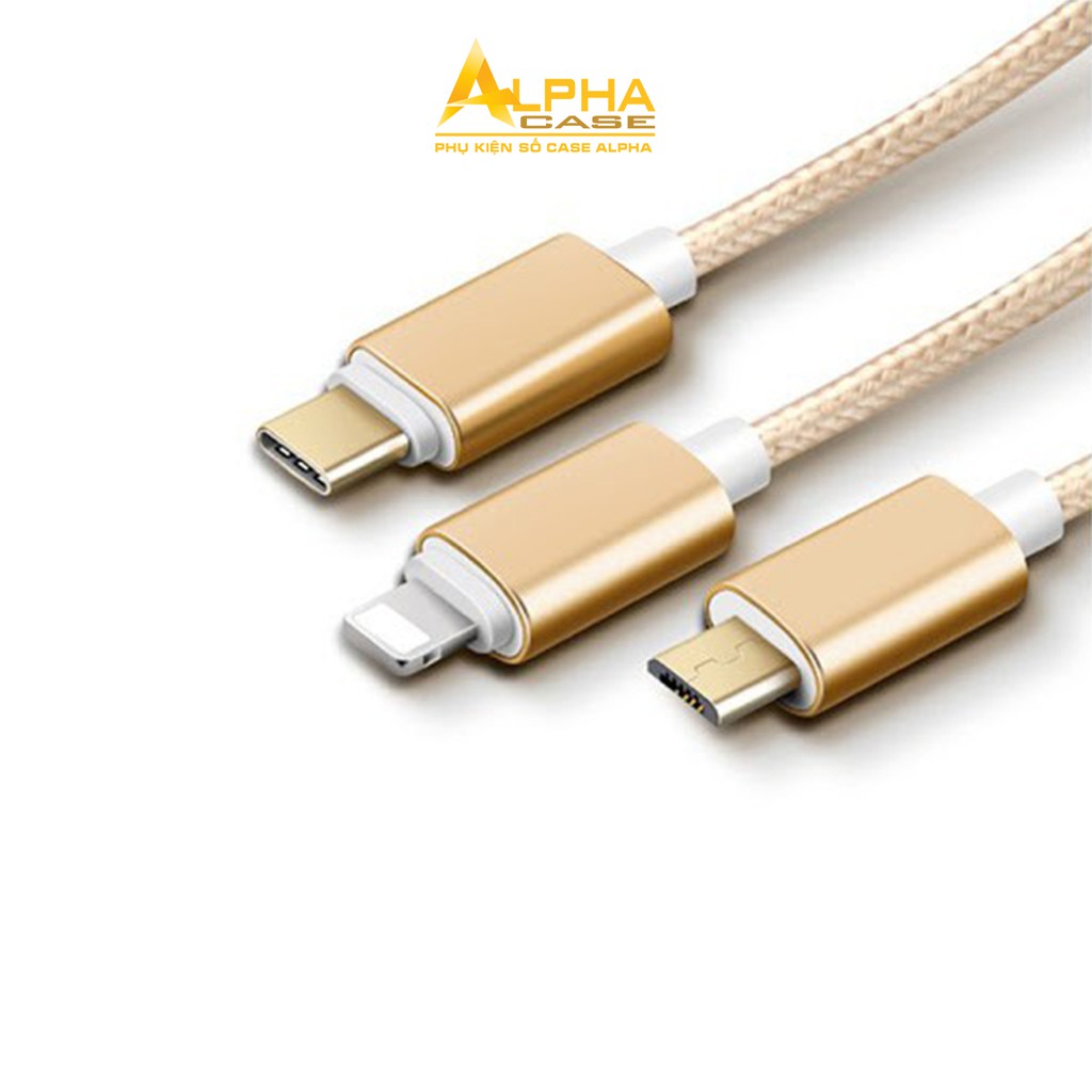 Cáp Sạc 3 Đầu L2 chính hãng SD Design đa năng 3in1 Lightning - Micro - Type C Dây Dù Sạc cho Samsung Oppo Xiaomi iPhone