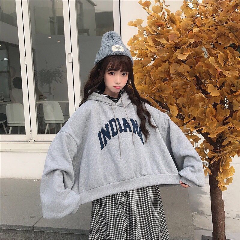 Áo hoodie IELGY dáng rộng ngắn phong cách Hàn Quốc thời trang dành cho nữ
