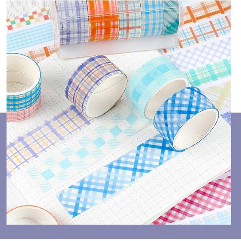 Set 5 cuộn băng dính washi RUIXIANG họa tiết kẻ sọc trang trí đa năng