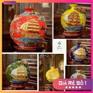 [GIÀU SANG] Bình hút lộc, lọ hoa hút lộc thuận buồm xuôi gió gốm sứ bát tràng ( tặng chân đế)