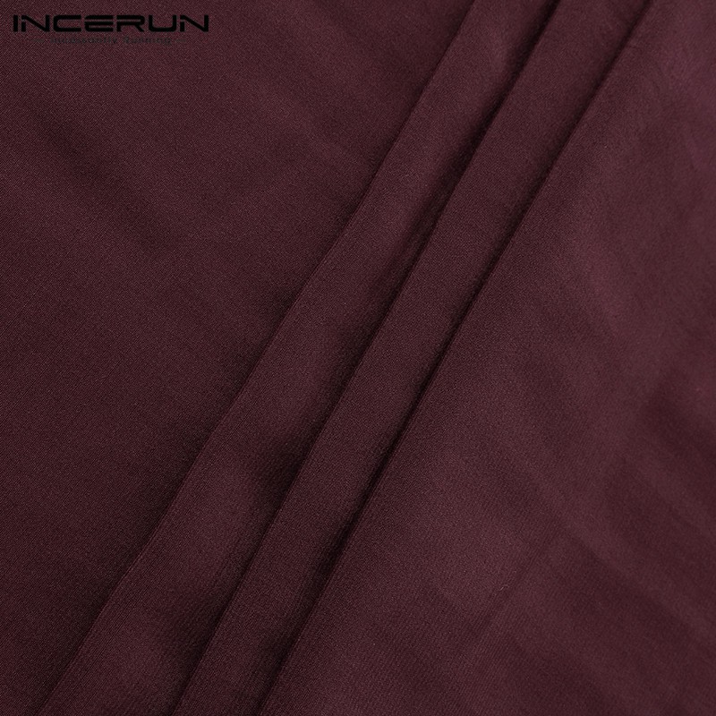 Áo Sơ Mi INCERUN Lụa Satin Tay Dài Phối Nút Cho Nam