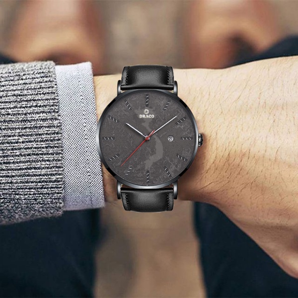 Đồng hồ nam Draco D22-ST03 &quot;Vietnamese Boy&quot; Đen Dây Da Đen- thời trang nam