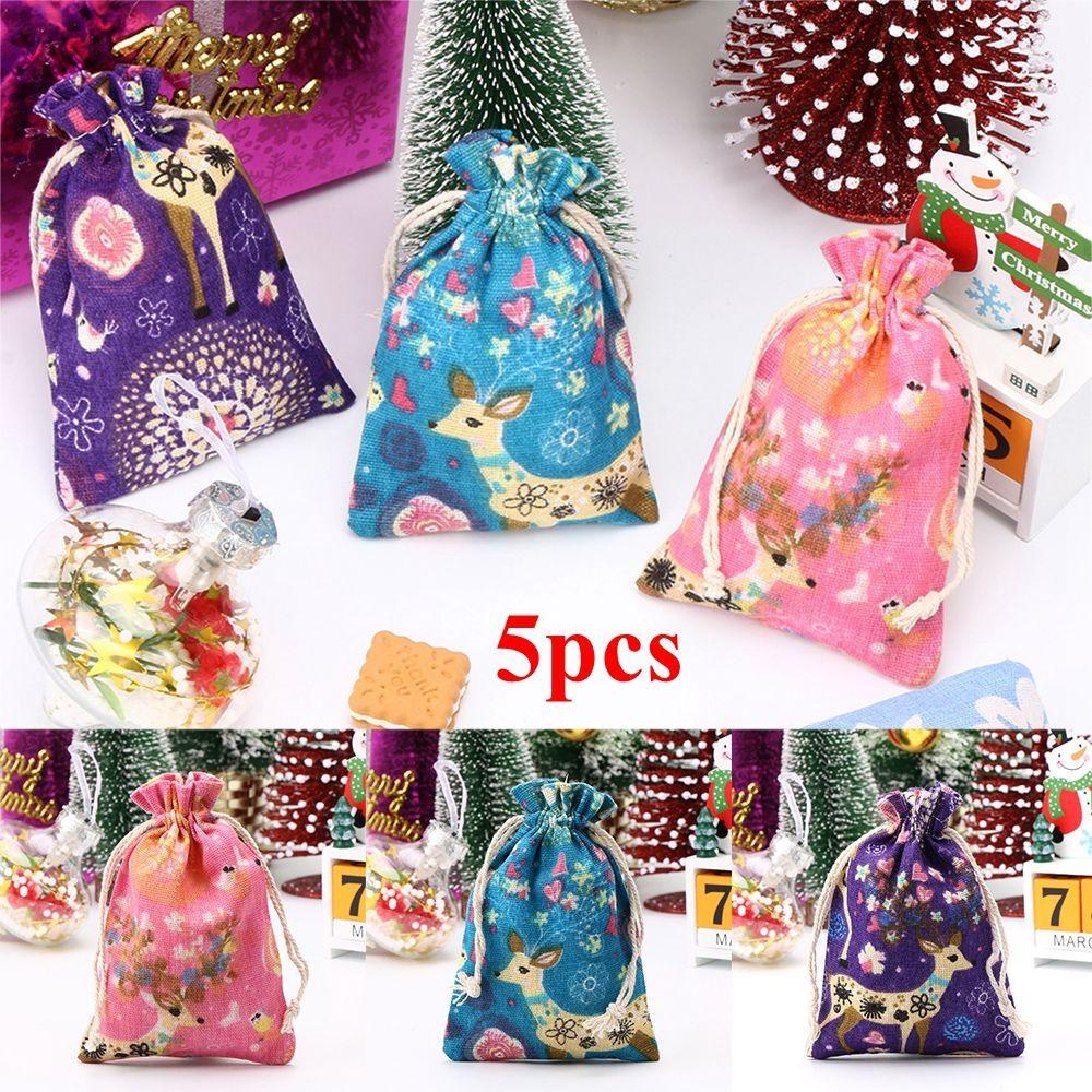 GOGOUP 5 Túi Vải Lanh Đựng Kẹo, Quà Giáng Sinh