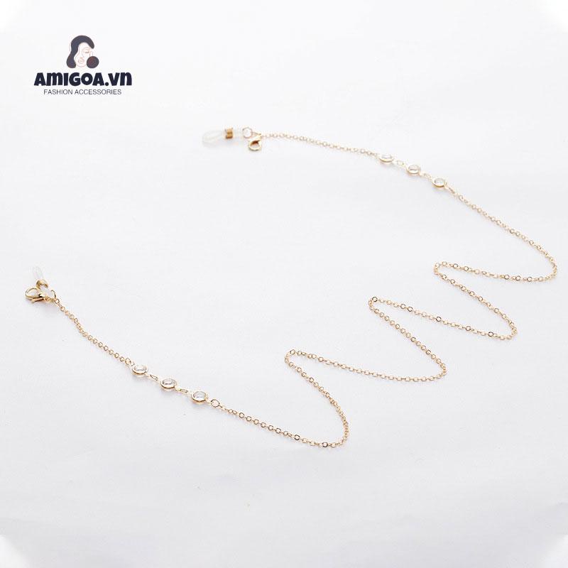 Dây Đeo Mắt Kính Đính Đá Kim Loại Chống Thất Lạc Có Thể Điều Chỉnh