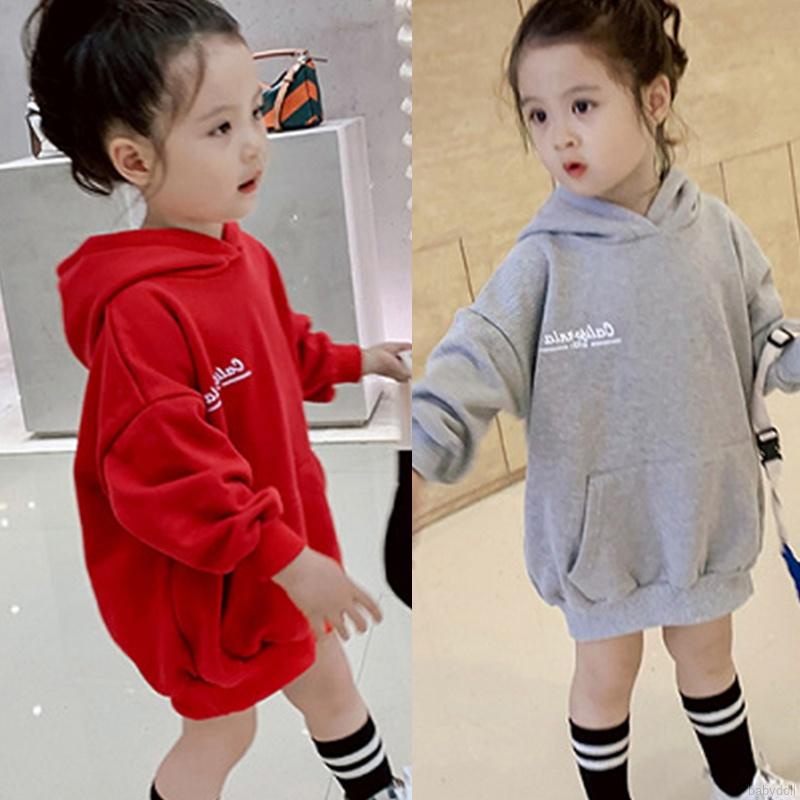 Đầm hoodie bé gái tay dài lót lông cừu dày dặn thoải mái thời trang