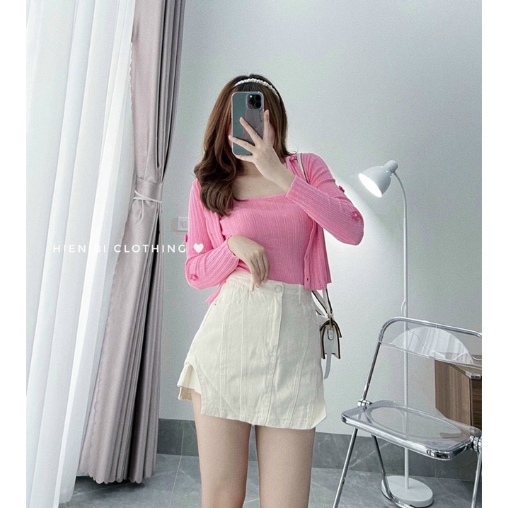 Set áo len nữ thêu hoa gồm áo 2 dây và áo khoác ngoài hàng QC