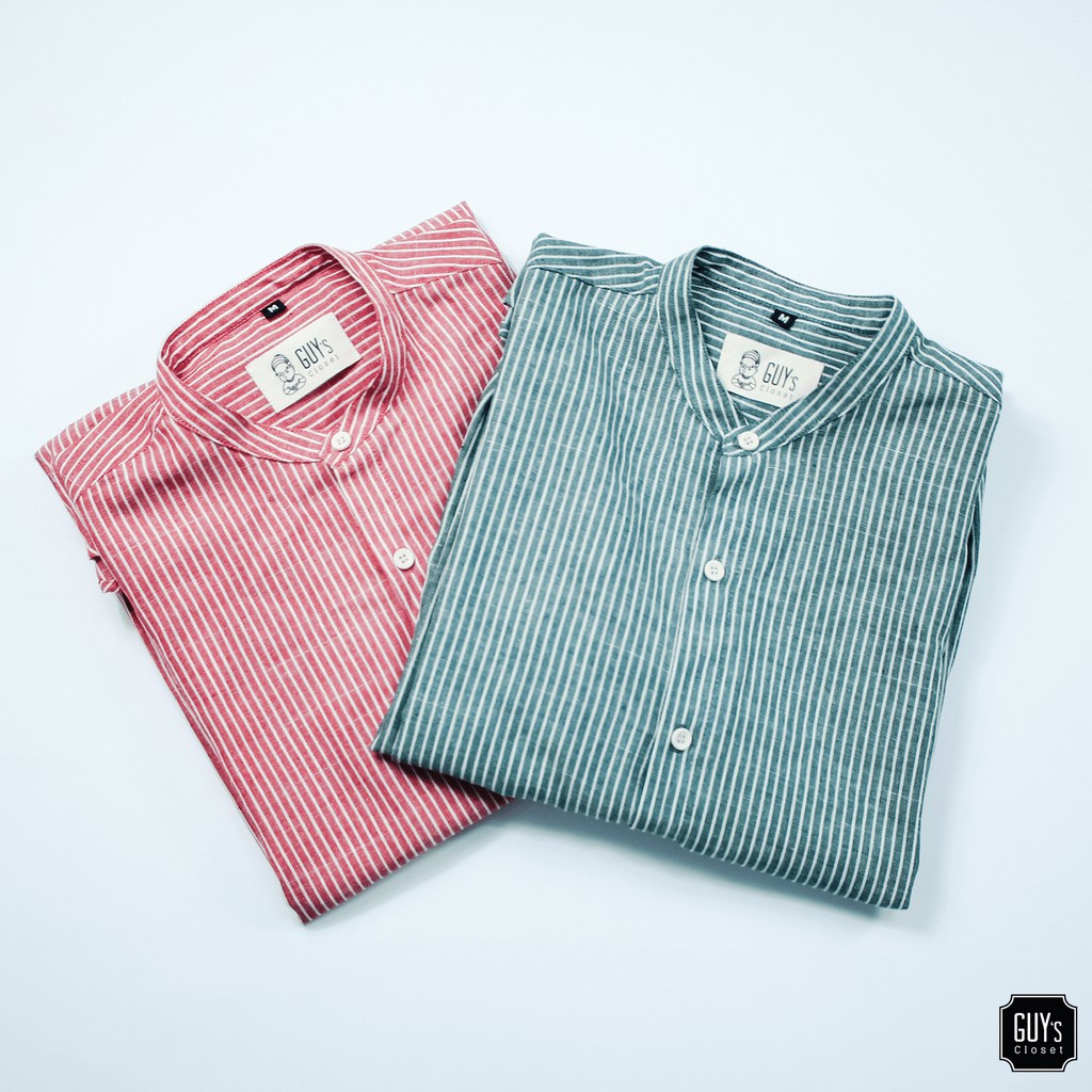 [HÀNG THIẾT KẾ] Áo sơ mi DAN GUY's Closet, Cổ trụ, Họa tiết kẻ sọc nhiều màu, Chất liệu cotton thoáng mát
