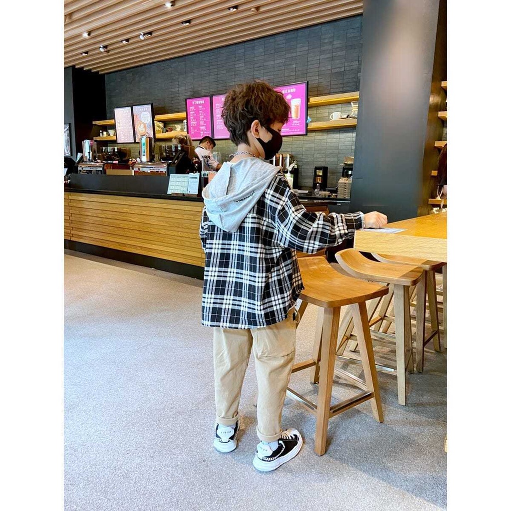 Áo Sơ Mi 100% Cotton Có Mũ Trùm Dài Tay Thời Trang Dành Cho Bé Trai