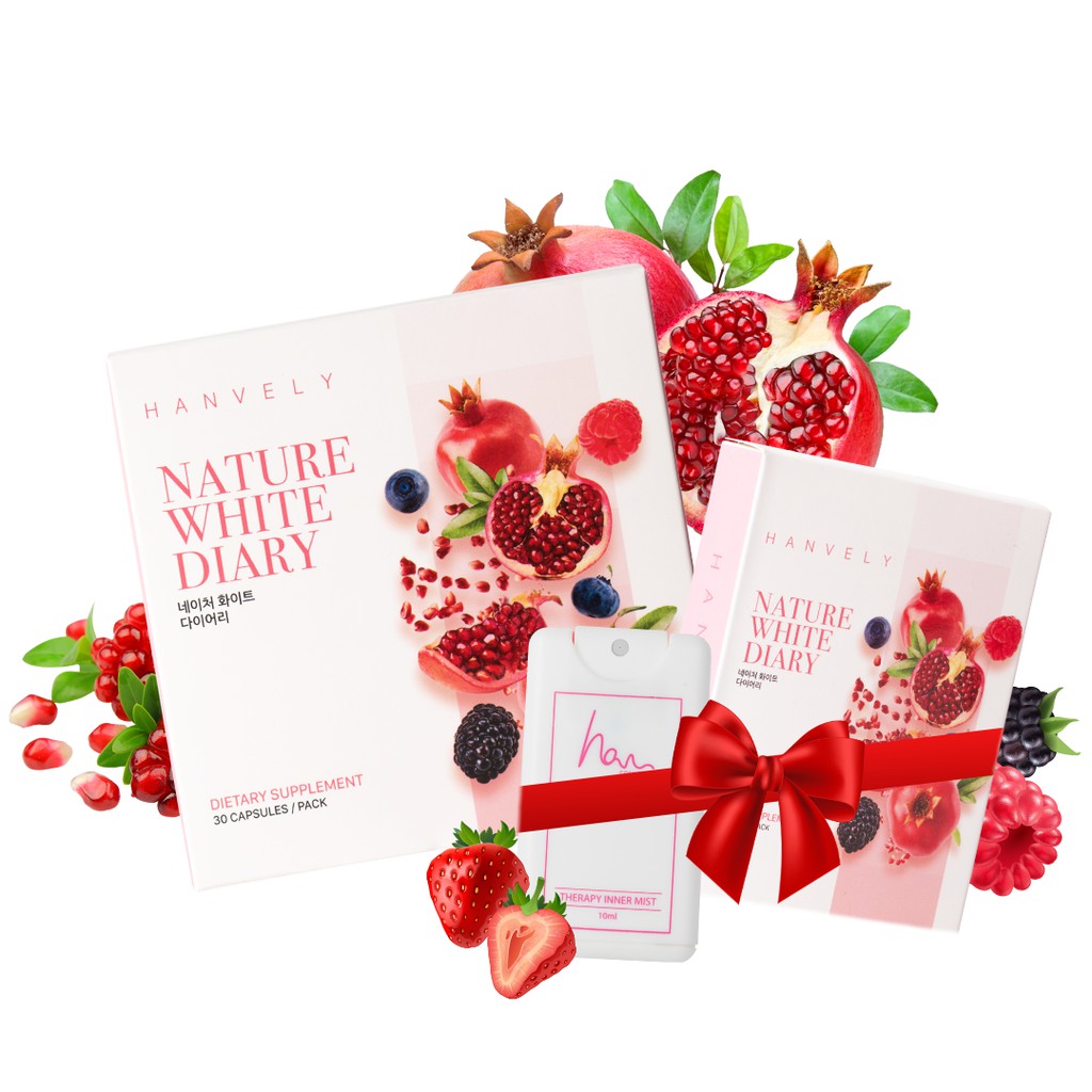 Viên Uống Hỗ Trợ Trắng Da Cải Thiện Nám Hanvely Nature White Diary Hộp 30 viên + Hộp 10 viên + Nước hoa cô bé H.A.N