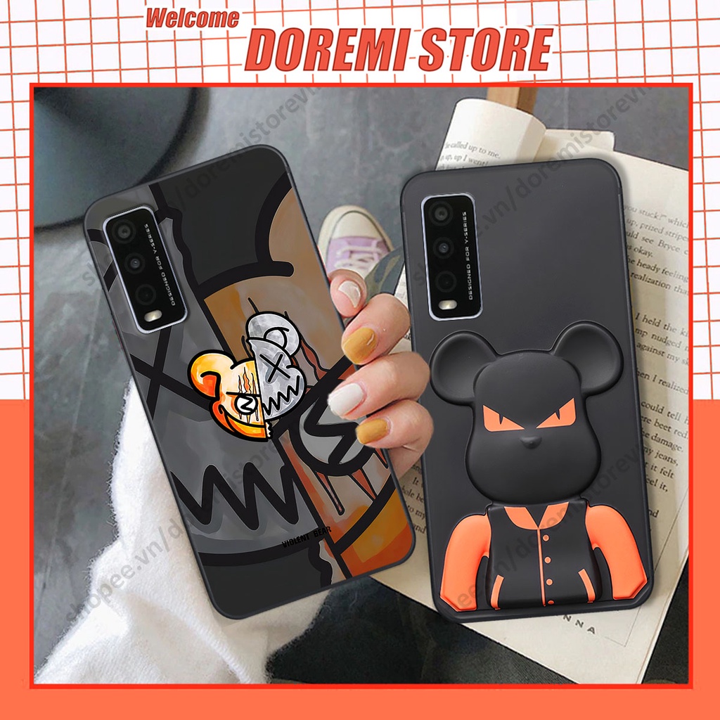 Ốp lưng Vivo Y20 hình kaws, kith, bear brick nổi 3D phong cách độc đáo