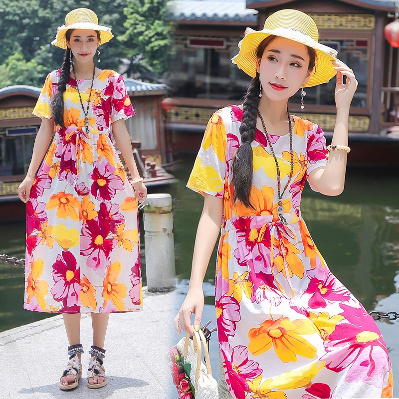 Đầm Cotton Lanh Mỏng Dáng Rộng In Hoa Cổ Điển Mới Chất Lượng Cao | BigBuy360 - bigbuy360.vn