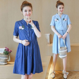 🔥 đầm jean form rộng thêu hoa - dt385-140