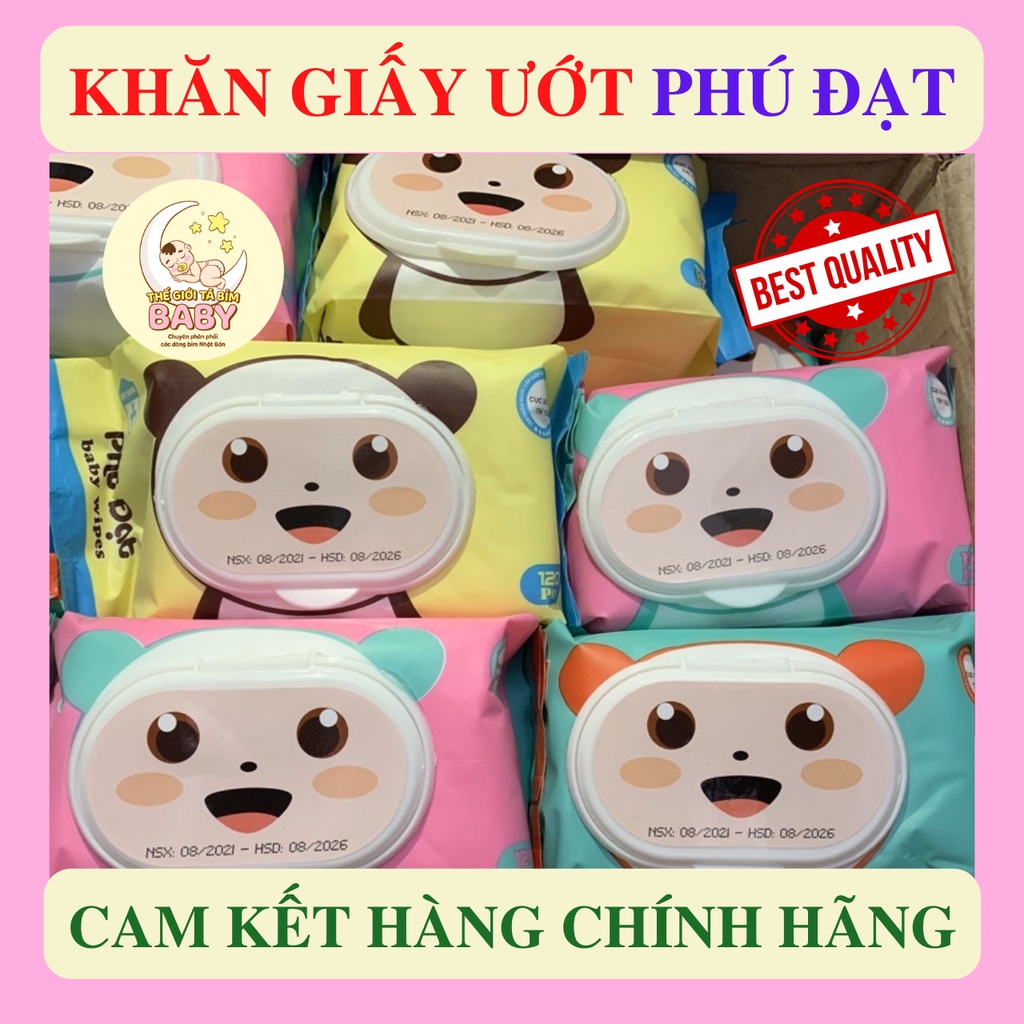 [Mẫu mới] Khăn giấy ướt Phú Đạt hình gấu gói 120 tờ chính hãng không mùi, made in Việt Nam (HSD: 4/2027)