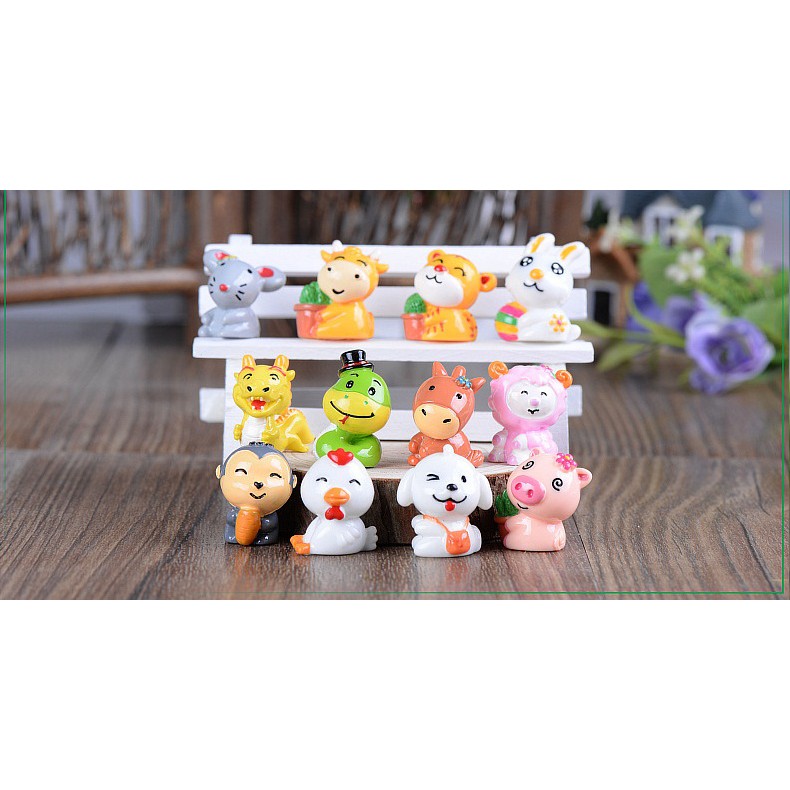 Tượng trang trí hoạt hình 12 con giáp bằng nhựa 2x3cm