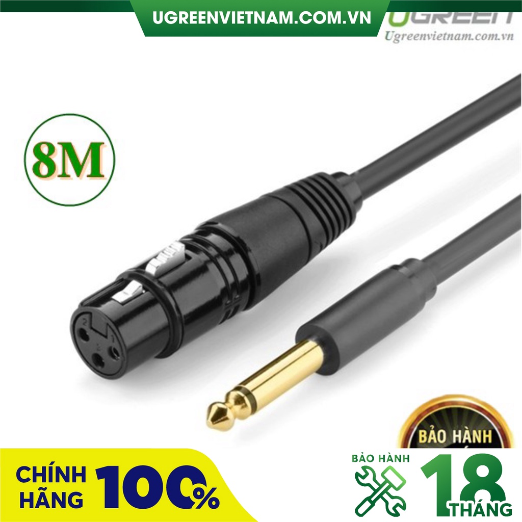 Cáp chuyển đổi từ 6.5mm sang AV Cannon (XLR) âm dài 8m cho microphone, stereo, mixer, chính hãng Ugreen 20722