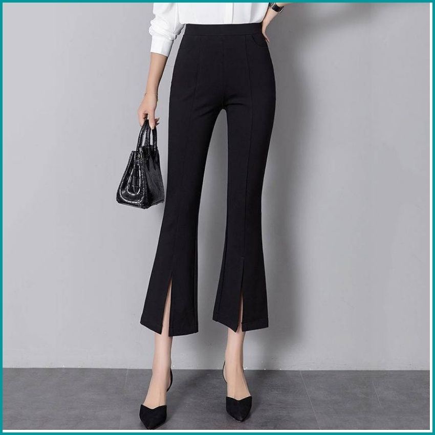 Quần ống loe cạp cao quần legging ống loe xẻ gấu công sở chất vải co giãn bốn chiều tôn dáng QOS5