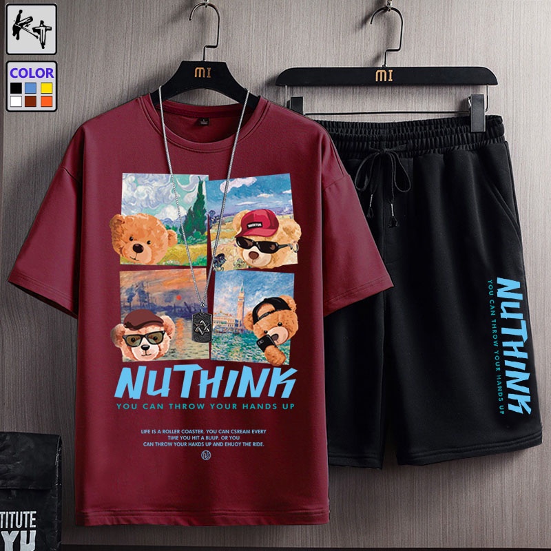Set đồ KT KTZ9022 gồm áo thun tay ngắn in hình gấu + quần short thời trang nam size M-8XL