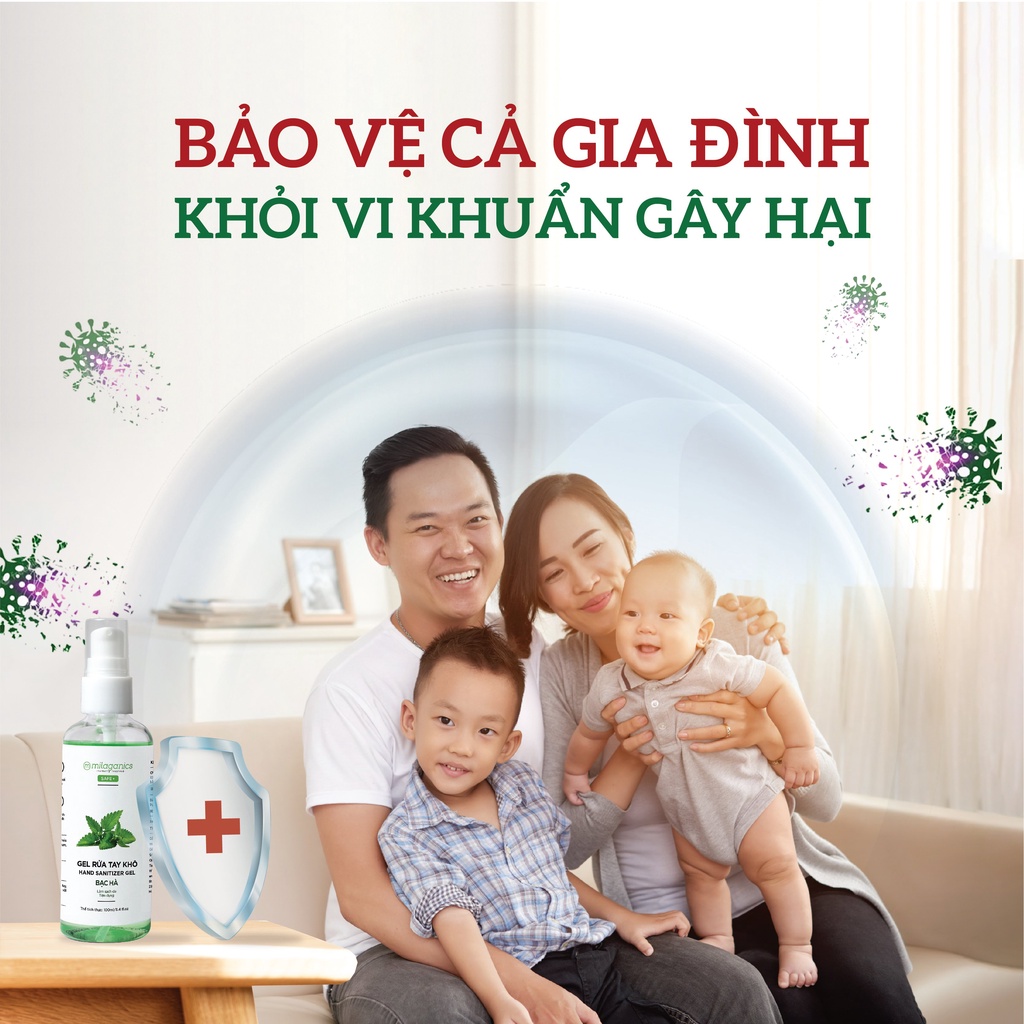 Gel Rửa Tay Khô Diệt Khuẩn Từ Cồn 70 Độ, Không Gây Khô Da Hương Bạc Hà MILAGANICS 100ml (Chai)