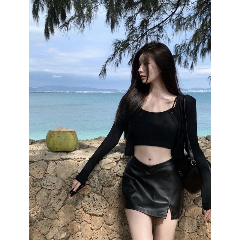 Set Áo Hai Dây + Áo Khoác Cardigan Dáng Croptop - Tharo Clothing