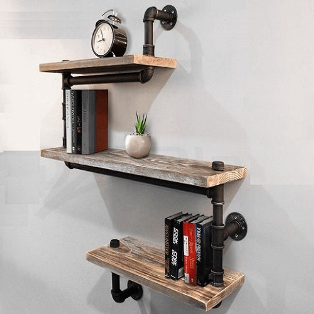 Kệ ống nước kệ sách kệ treo tường 3 tầng decor trang trí nhà và quán cafe bằng ống sắt sáng tạo đẹp, độc, lạ