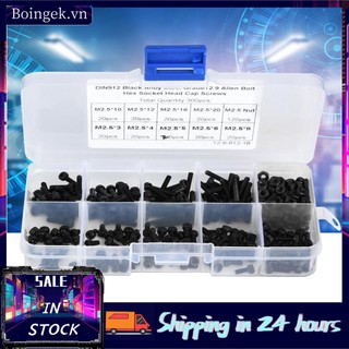Bộ 300 ốc vít lục giác bằng hợp kim thép màu đen M2.5 x 3-20mm 12.9