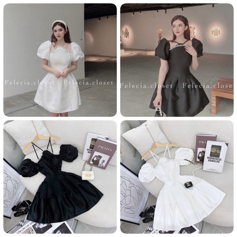 ĐẦM CỔ CHÉO VIỀN ĐÁ TAY BỒNG