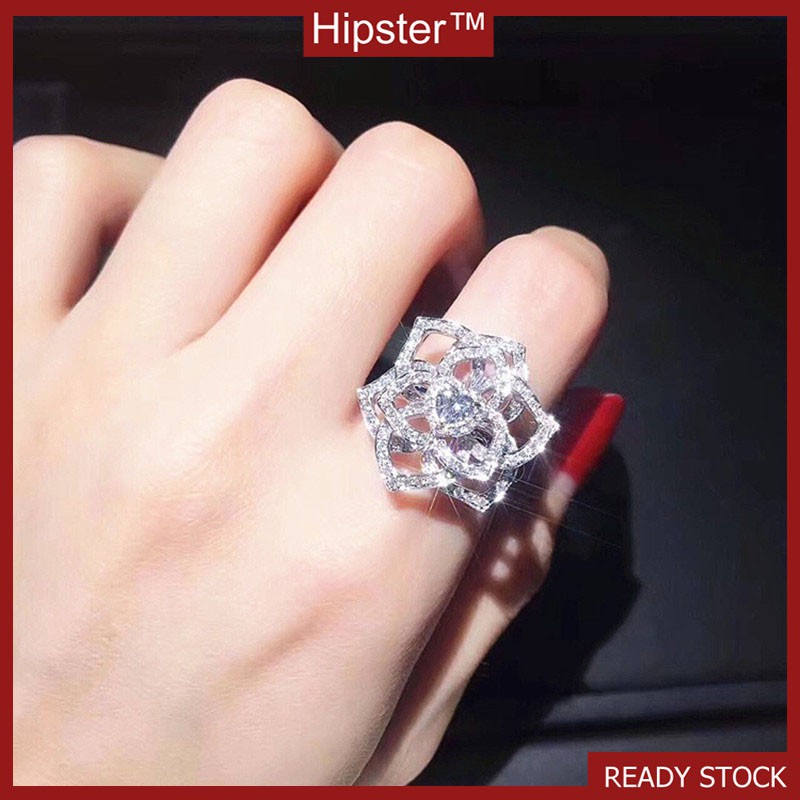 Nhẫn Mạ Bạc 925 Hình Hoa Hồng Đính Đá Xinh Xắn