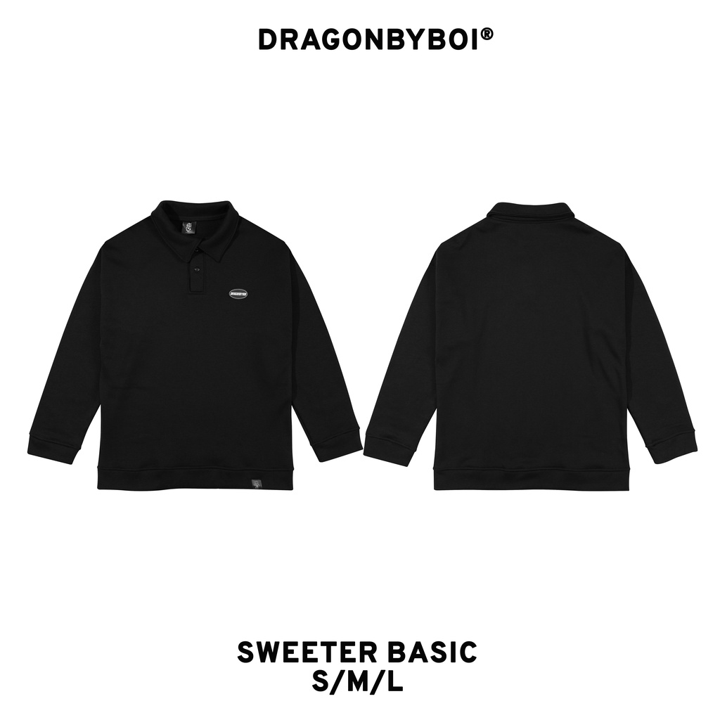 Áo tay dài local brand - Sweater nữ nam có cổ logo Dragonbyboi Đen nỉ bông cao cấp
