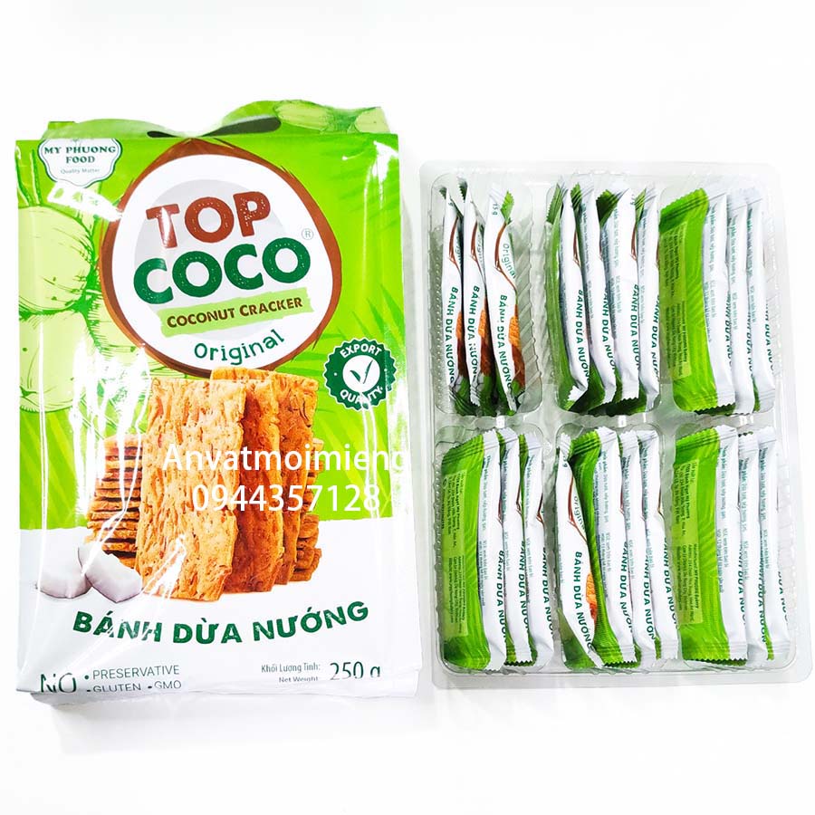Bánh dừa nướng cao cấp 250g - Big Size - Topcoco có vị đậu phộng mới ngon- bánh kẹo ăn vặt