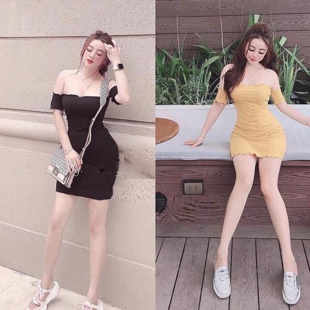 Đầm body trễ vai,đầm trễ vai ta ngắn fom chuẩn hình mẫu
