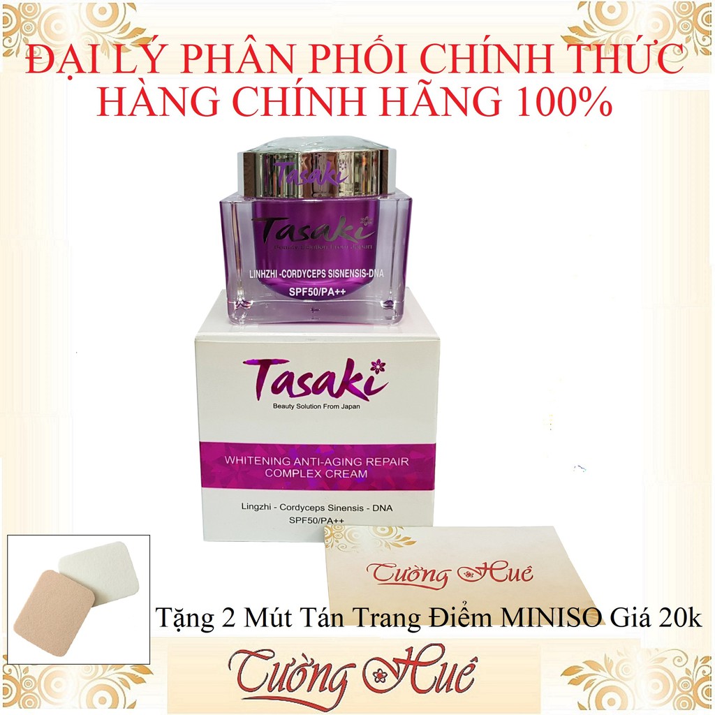 Kem Tasaki Dưỡng Trắng Da Cao Cấp Linh Chi-Đông Trùng Hạ Thảo-DNA - 25g - Hồng ( Tặng 2 Mút Tán trang Điểm )